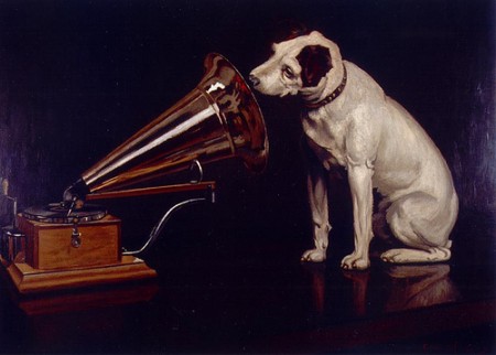 Original RCA dog listening circa 1900, photo courtesy of Beverly and Pack